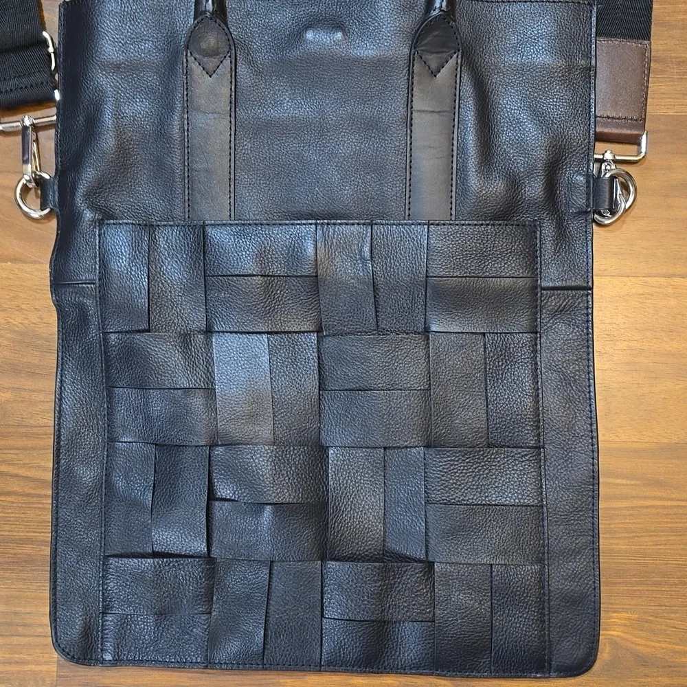 ZARA Black Leather Unisex Tote Messenger Bag
